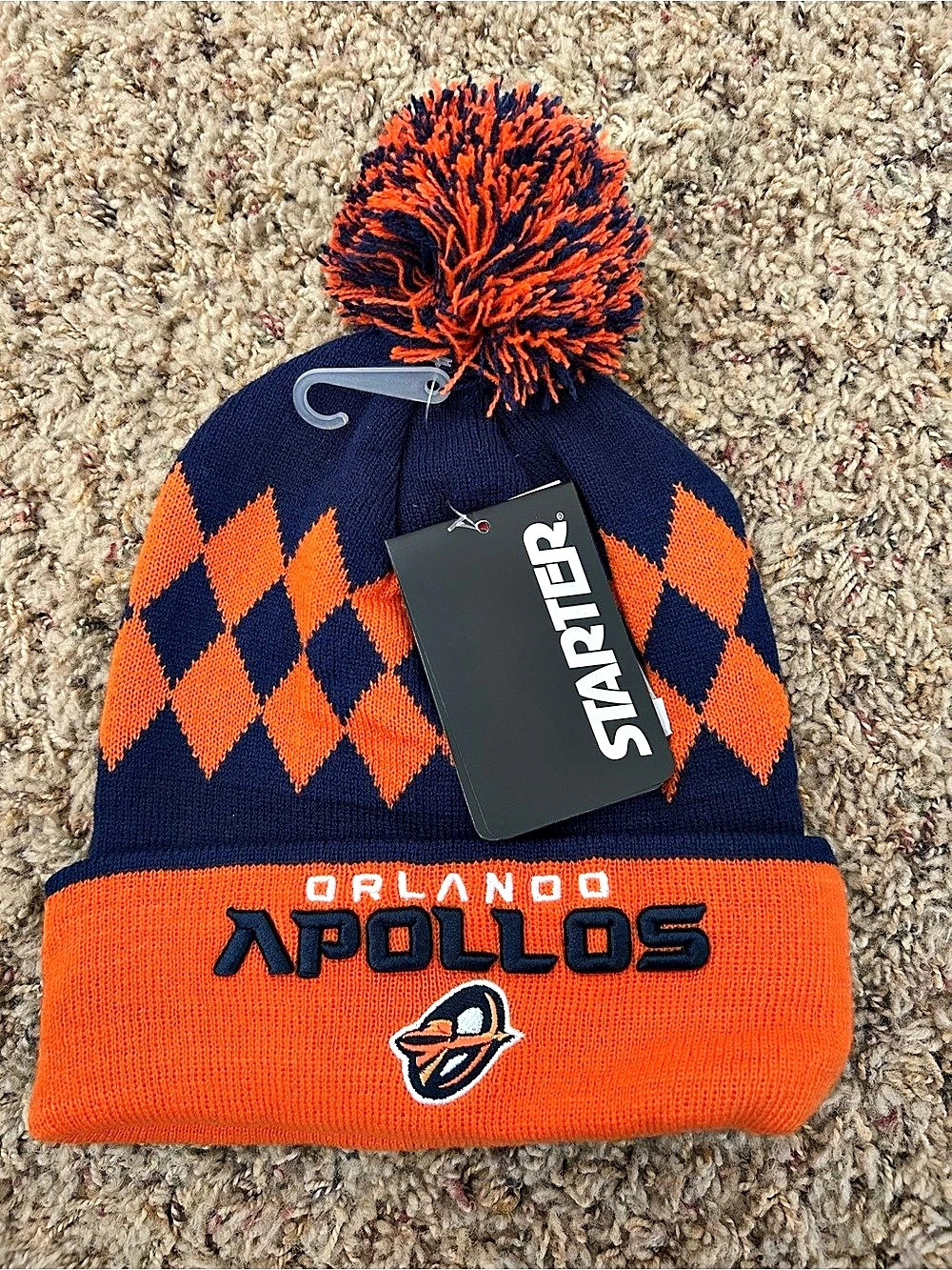 NWT Starter Orlando Apollos AAF Cuffed Knit Beanie with Pom Orange & Blue